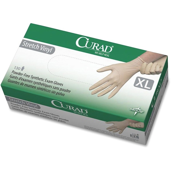 Medline Disposable Gloves, 5.1 mil Palm, Stretch Vinyl, Powder-Free, XL, 130 PK, Cream MII6CUR9227 - main